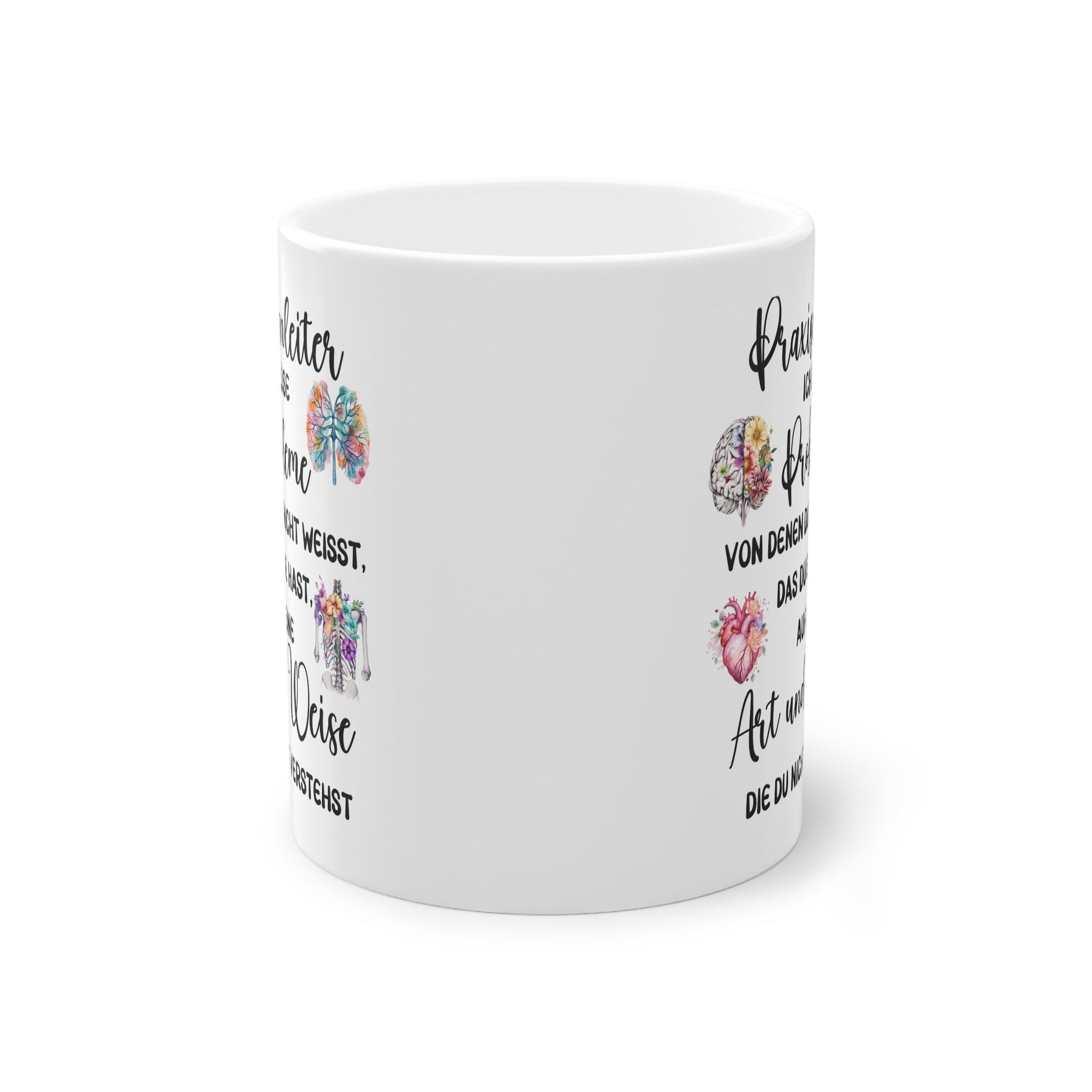 Personalisierte Praxisanleiter-Tasse aus hochwertiger Keramik (350 ml) mit dem lustigen Spruch 'Dieser Praxisanleiter funktioniert nur mit Kaffee', individuell gestaltbar mit Namen oder Text – perfektes Geschenk für Pflegekräfte und Nurses
